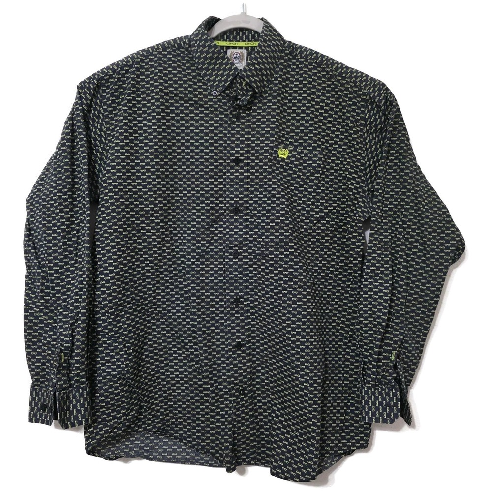 Cinch Shirt Mens Medium Black Sunglasses Print Long Sleeve Button Front‎ Western